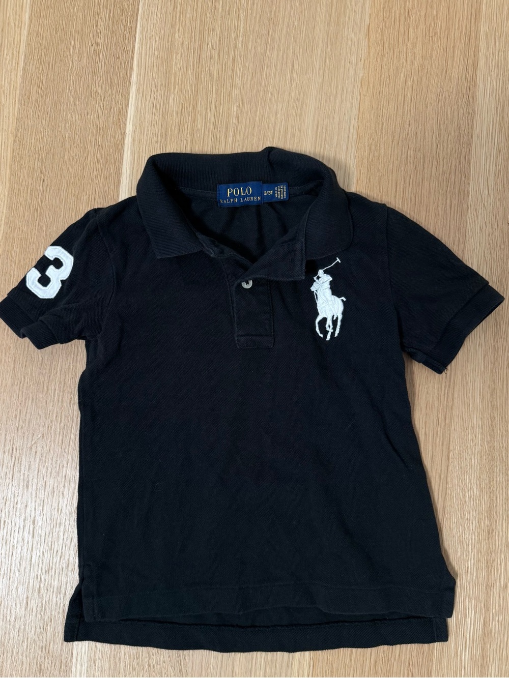 Ralph Lauren Black Polo Shirt with White Pony & Sleeve Number